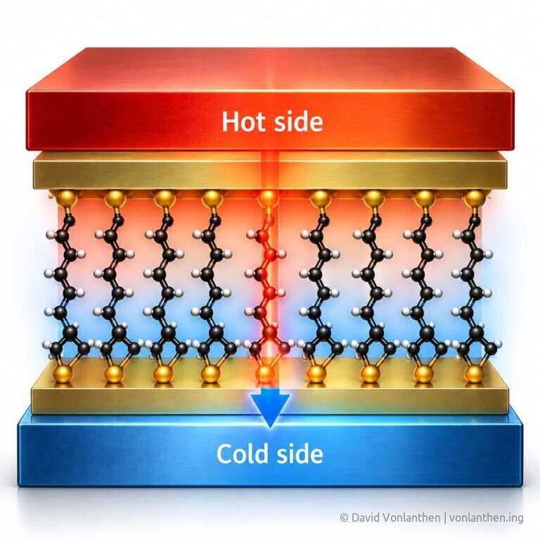 Thermoelektrisches Bauteil-Konzept: Array aus molekularen Kontakten zwischen heisser und kalter Goldelektrode