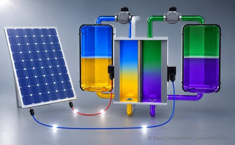 Redox-Flow-Batterie mit Membran, Elektrolyttanks und Pumpsystem – David Vonlanthen